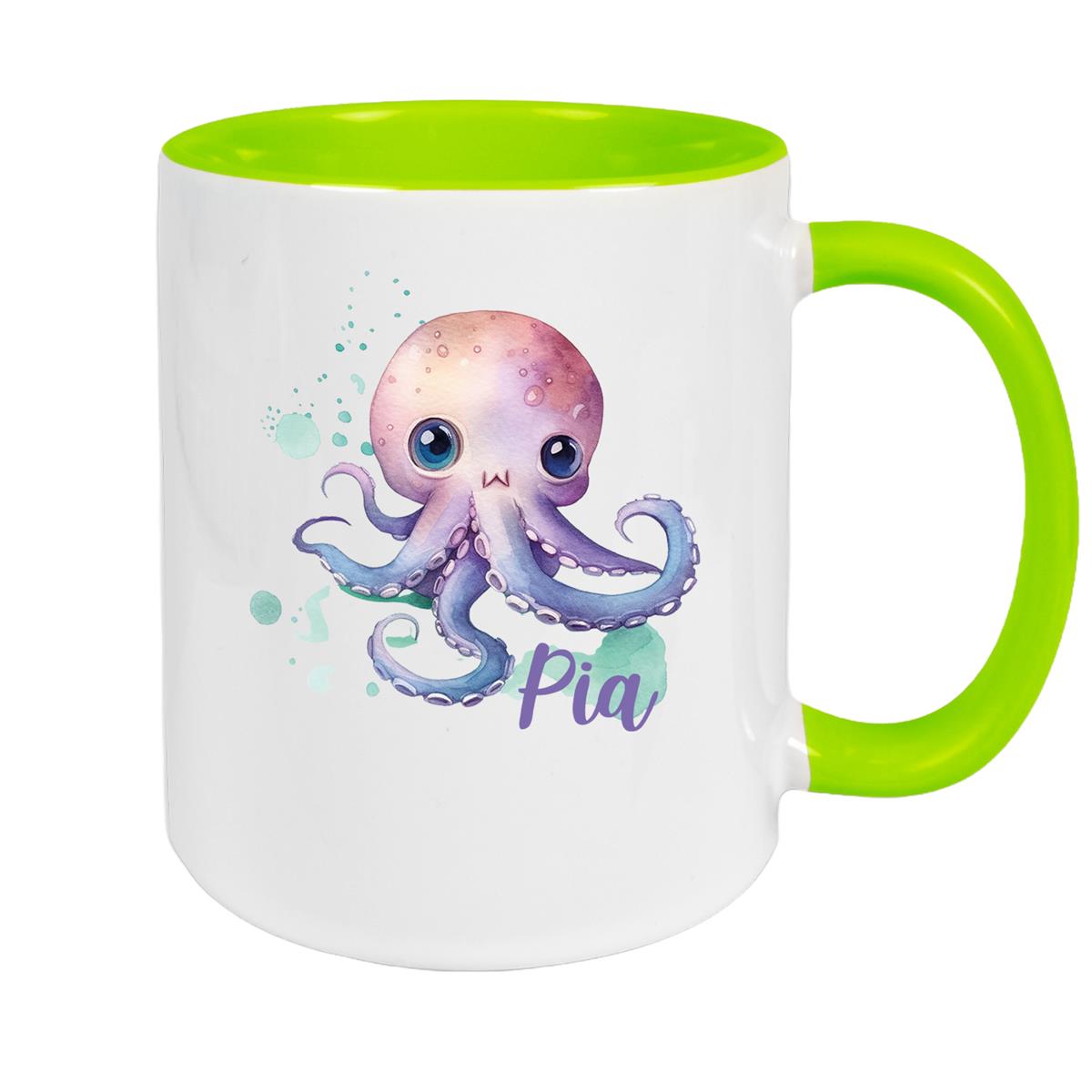 Tasse Wunschname Meerestiere-Oktopus 1 Keramik Kinderbecher versch. Farben