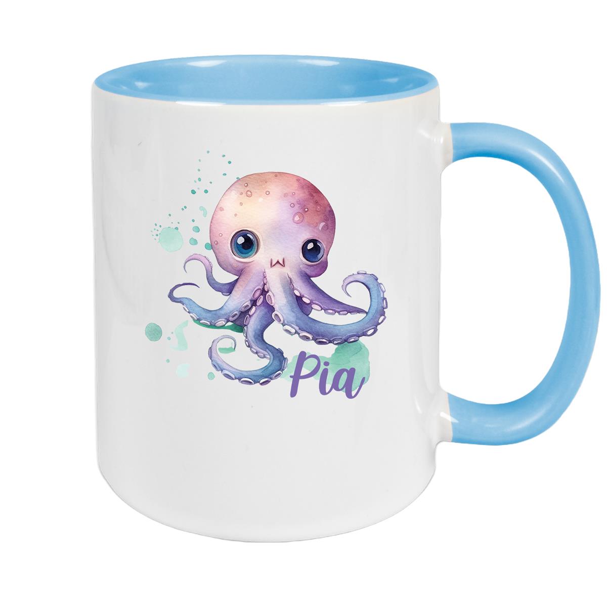 Tasse Wunschname Meerestiere-Oktopus 1 Keramik Kinderbecher versch. Farben
