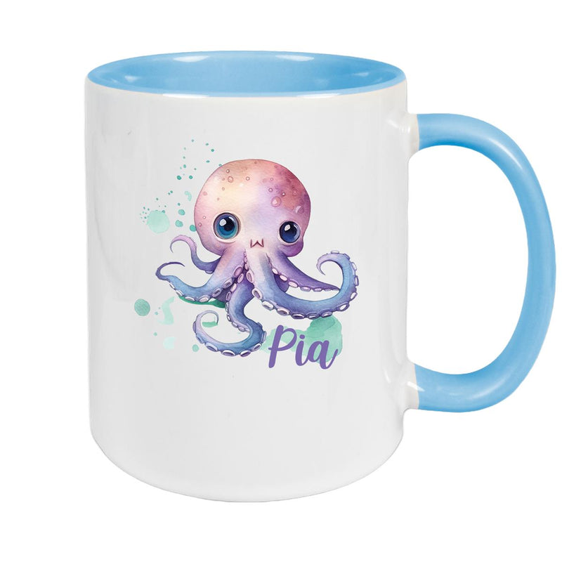 Mug with custom name, marine animals - octopus 1, ceramic children's mug, various colors