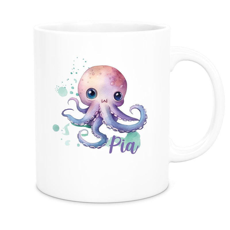 Mug with custom name, marine animals - octopus 1, ceramic children's mug, various colors