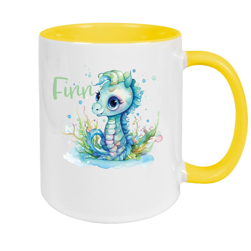 Tasse Wunschname Meerestiere-Seepferdchen 1 Keramik Kinderbecher versch. Farben