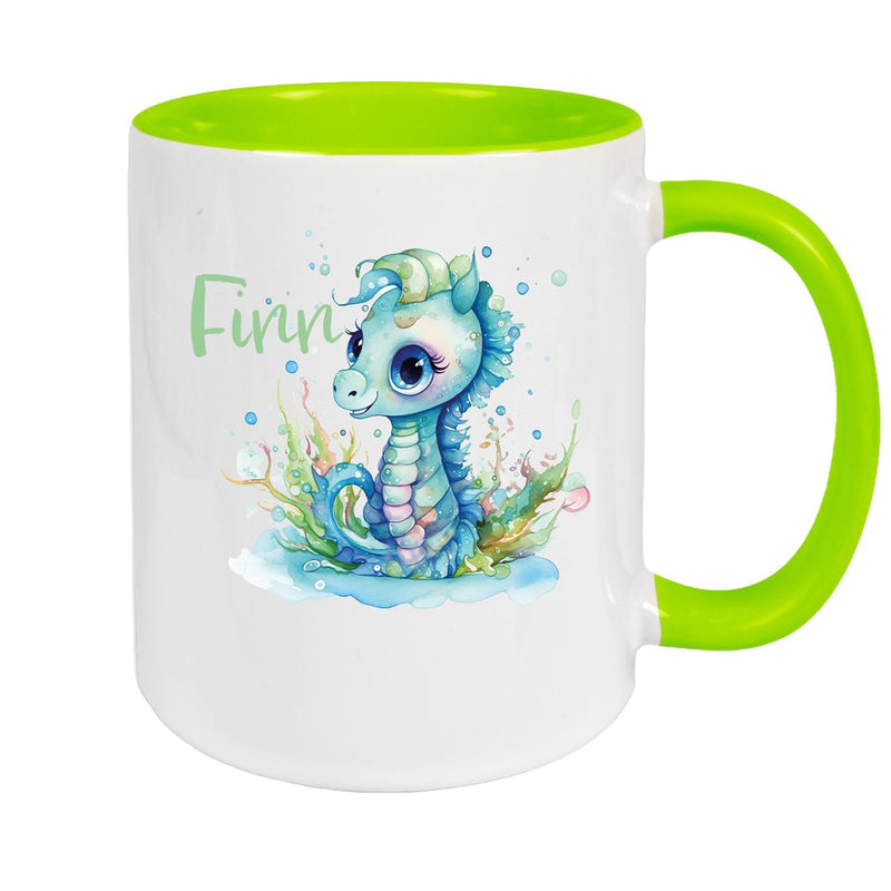 Tasse Wunschname Meerestiere-Seepferdchen 1 Keramik Kinderbecher versch. Farben