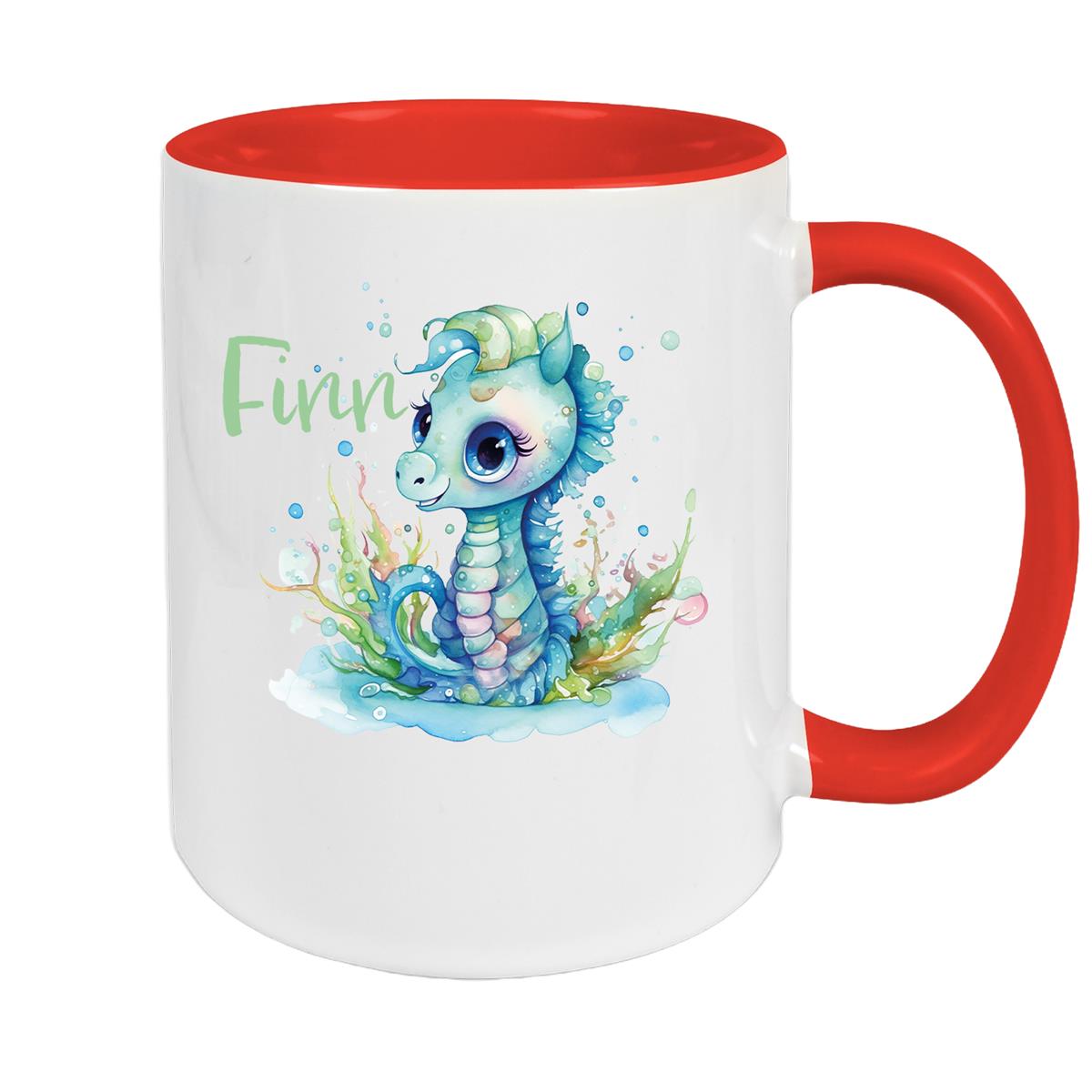 Tasse Wunschname Meerestiere-Seepferdchen 1 Keramik Kinderbecher versch. Farben