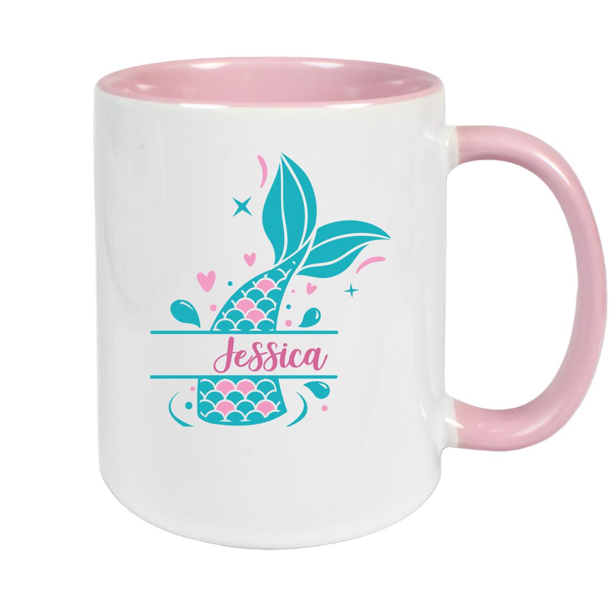 Tasse Meerjungfrau-Flosse 1 Wunschname Keramik Kinderbecher personalisiert versch. Farben