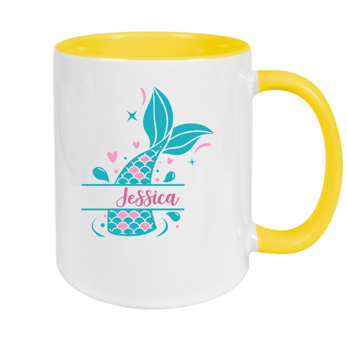 Tasse Meerjungfrau-Flosse 1 Wunschname Keramik Kinderbecher personalisiert versch. Farben