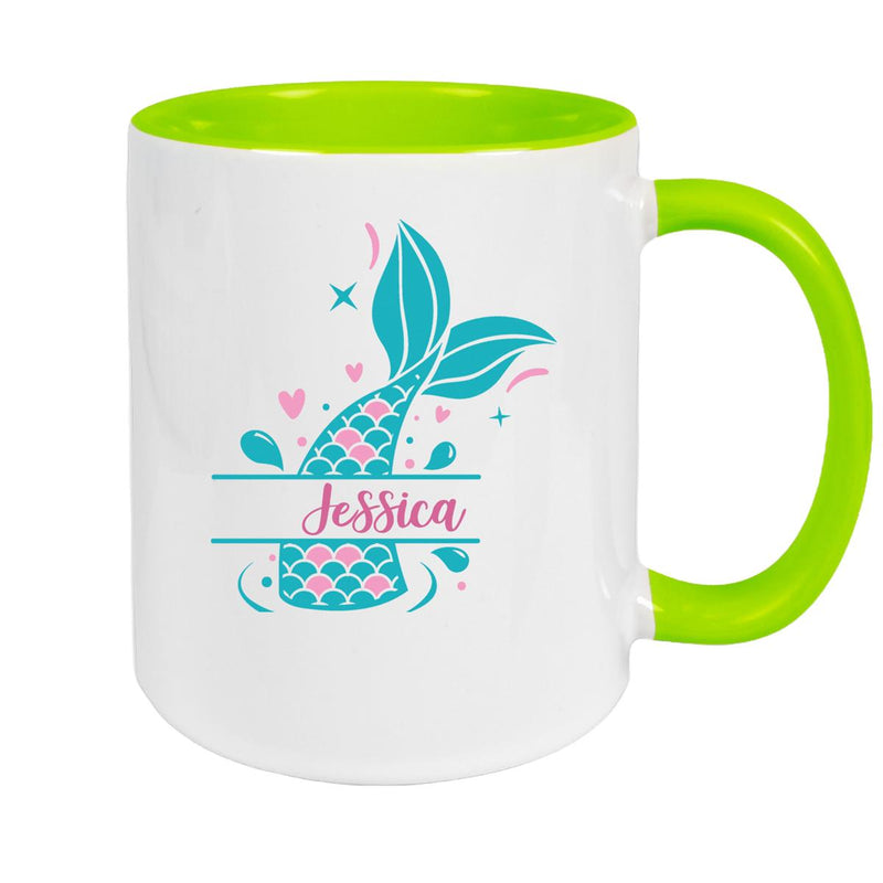 Tasse Meerjungfrau-Flosse 1 Wunschname Keramik Kinderbecher personalisiert versch. Farben