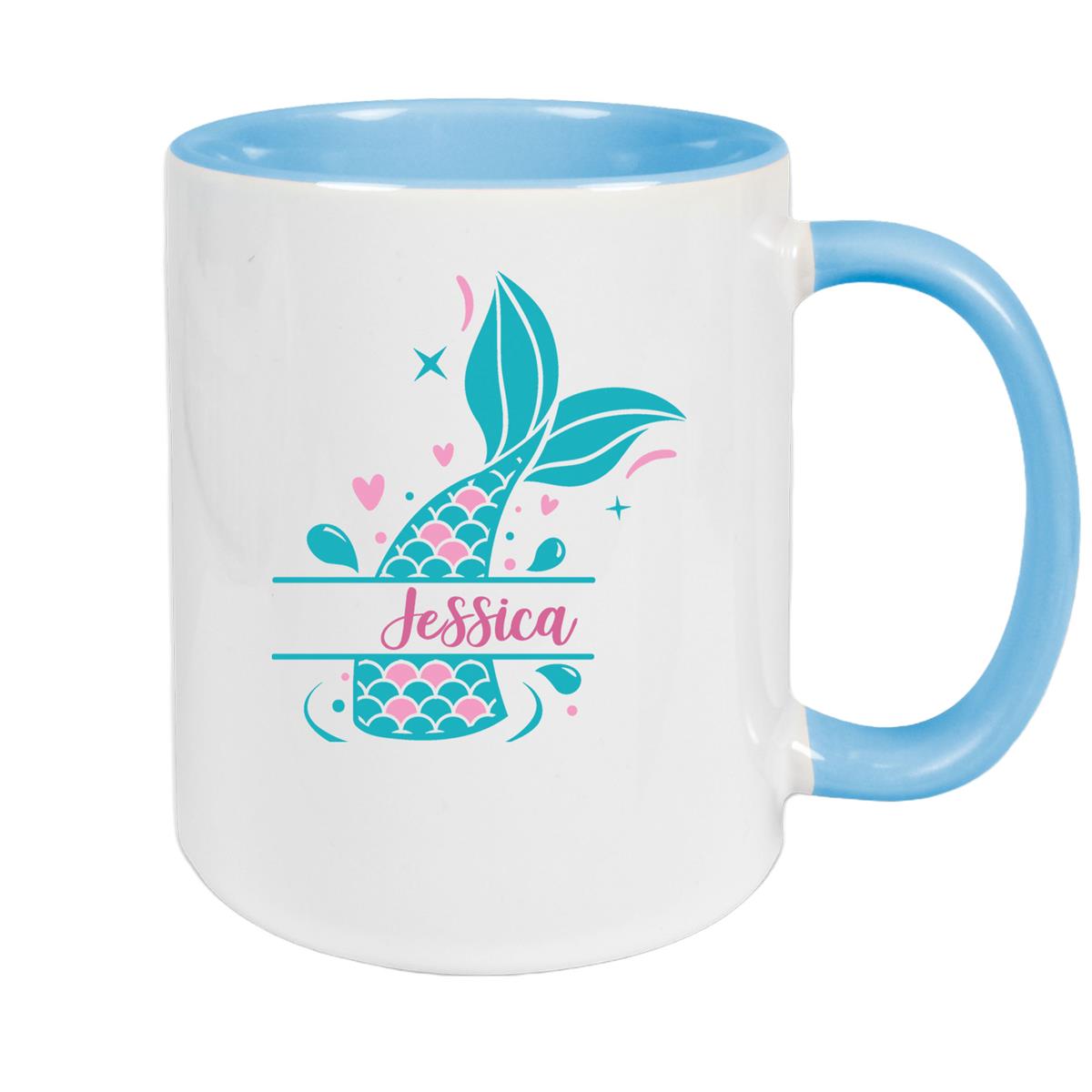 Tasse Meerjungfrau-Flosse 1 Wunschname Keramik Kinderbecher personalisiert versch. Farben