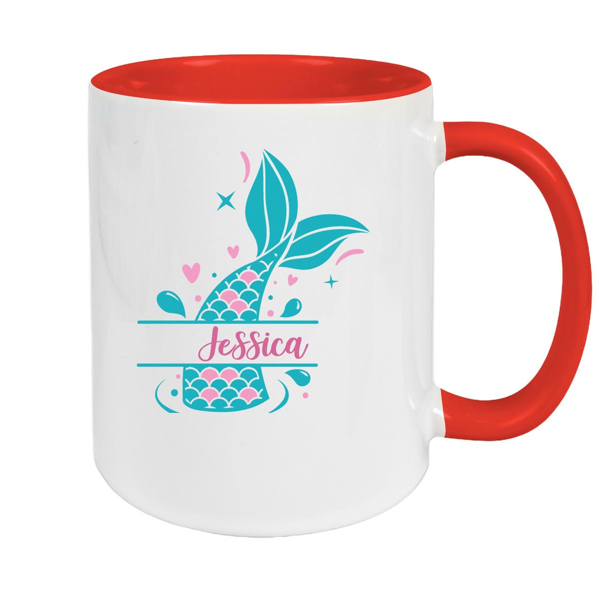 Tasse Meerjungfrau-Flosse 1 Wunschname Keramik Kinderbecher personalisiert versch. Farben