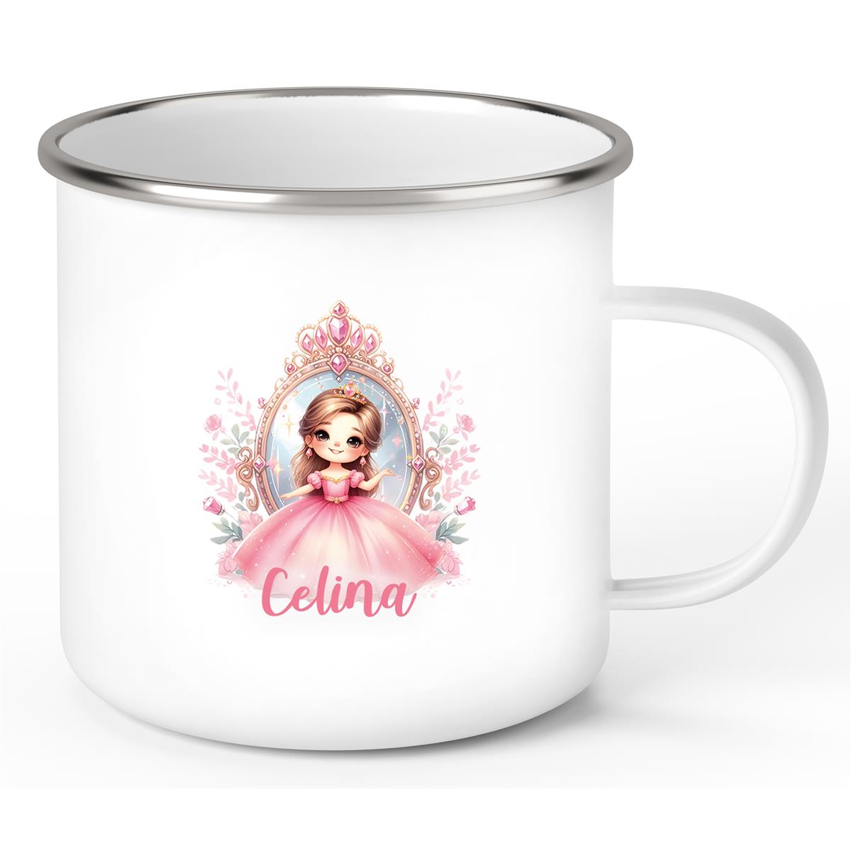 Tasse Kinder Prinzessin 2 Wunschname Emaille Kinderbecher personalisiert