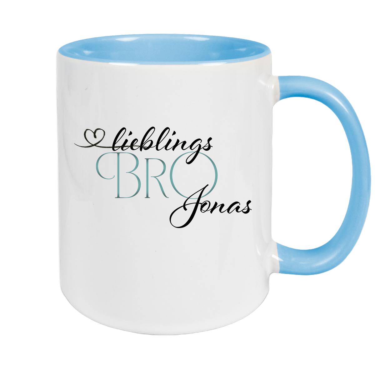 Tasse Wunschname Lieblings-Bro 1 personalisiert Keramik Becher versch. Farben