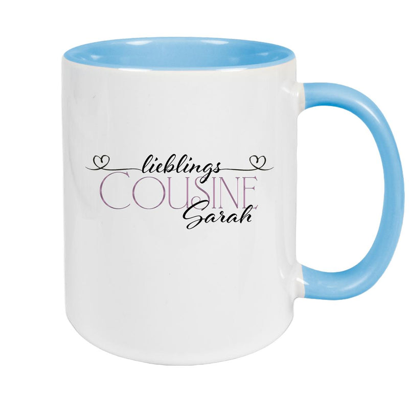 Tasse Wunschname Lieblings-Cousine 1 personalisiert Keramik Becher versch. Farben