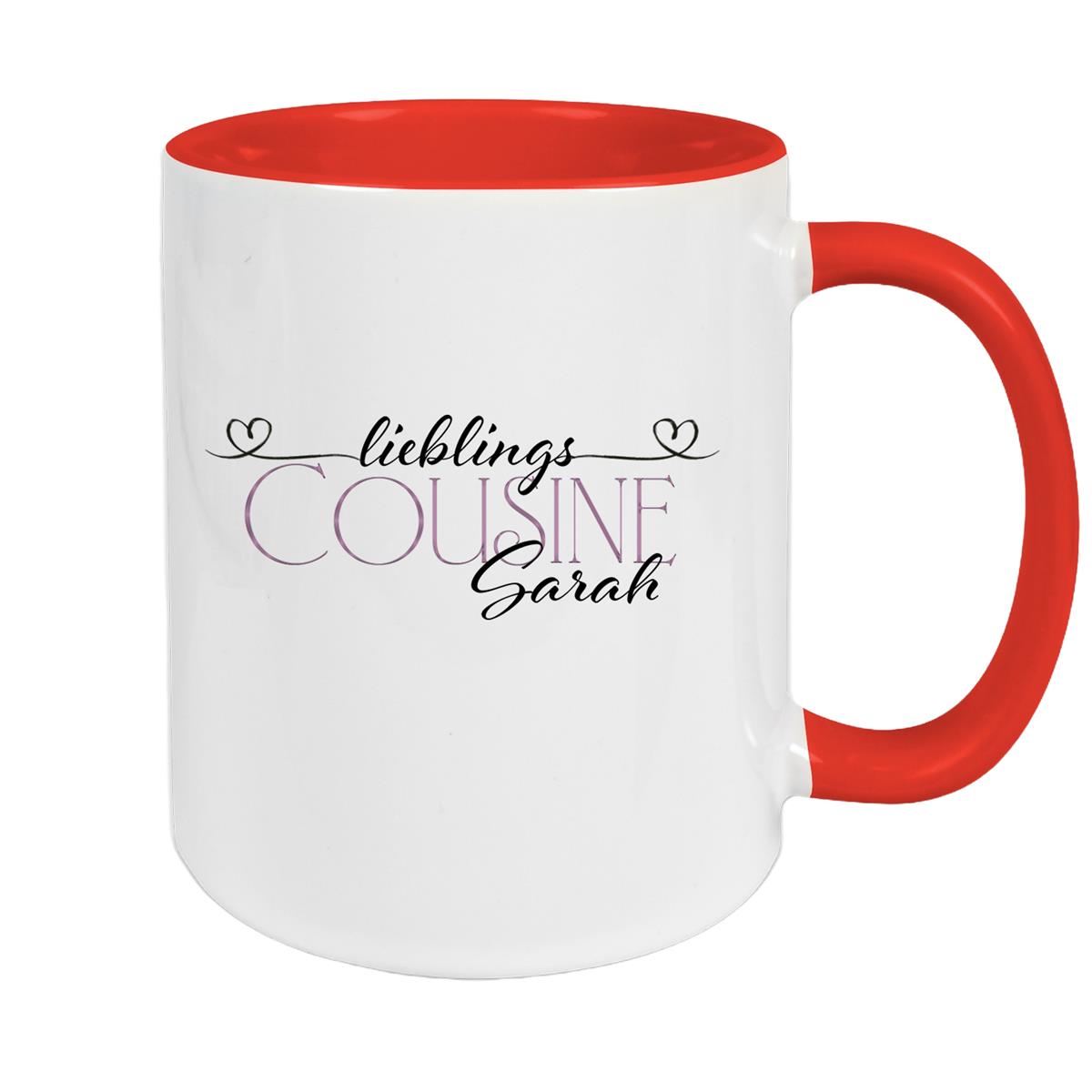Tasse Wunschname Lieblings-Cousine 1 personalisiert Keramik Becher versch. Farben