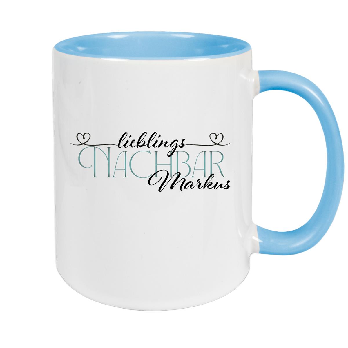 Tasse Wunschname Lieblings-Nachbar 1 personalisiert Keramik Becher versch. Farben