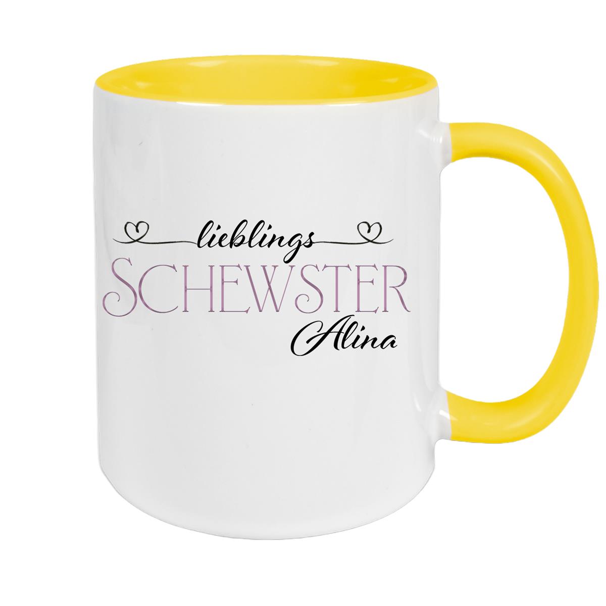 Tasse Wunschname Lieblings-Schwester 1 personalisiert Keramik Becher versch. Farben