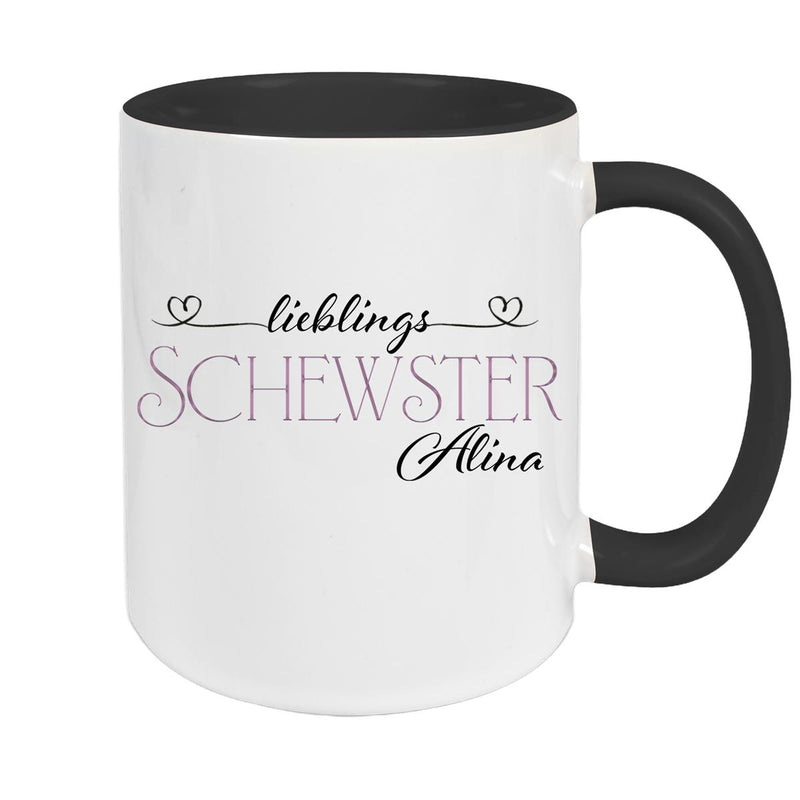 Tasse Wunschname Lieblings-Schwester 1 personalisiert Keramik Becher versch. Farben