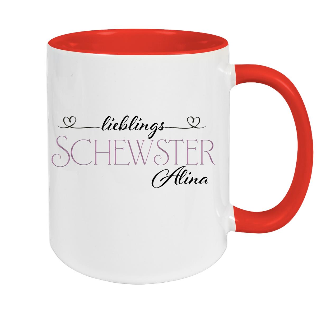 Tasse Wunschname Lieblings-Schwester 1 personalisiert Keramik Becher versch. Farben