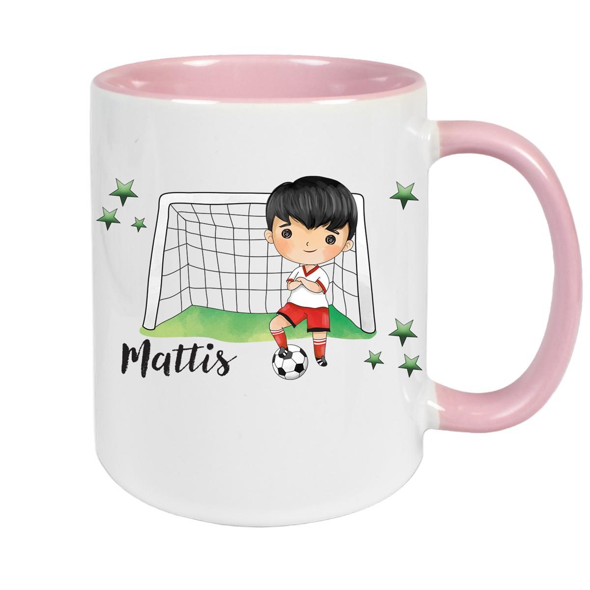 Tasse Fußball 2 Wunschname Keramik Kinderbecher personalisiert versch. Farben