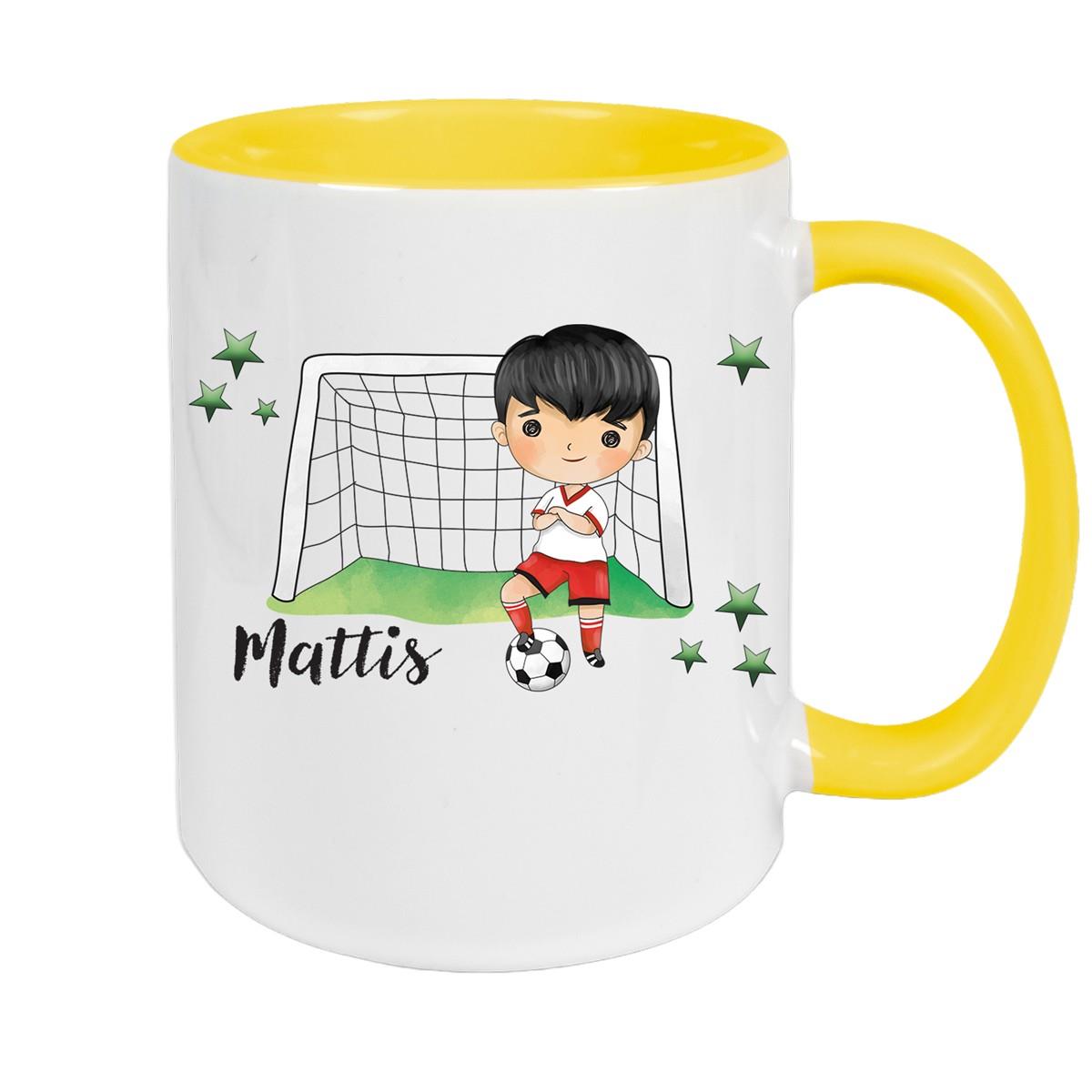 Tasse Fußball 2 Wunschname Keramik Kinderbecher personalisiert versch. Farben