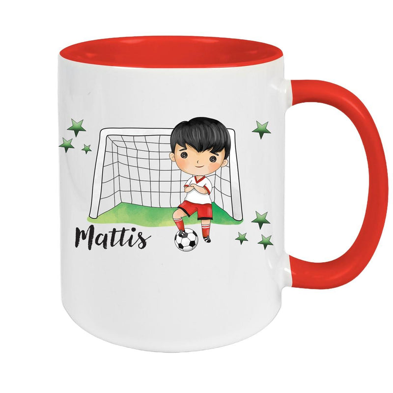 Tasse Fußball 2 Wunschname Keramik Kinderbecher personalisiert versch. Farben