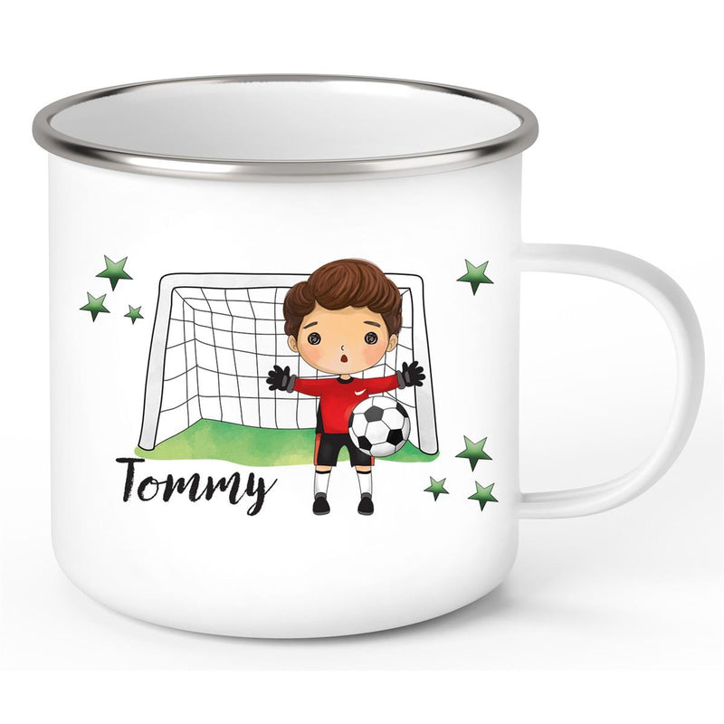 Tasse Fußball 3 Wunschname Emaille Kinderbecher personalisiert