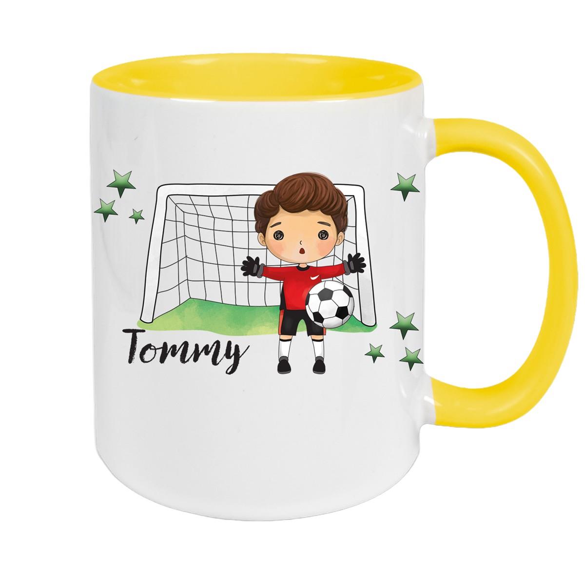 Tasse Fußball 3 Wunschname Keramik Kinderbecher personalisiert versch. Farben