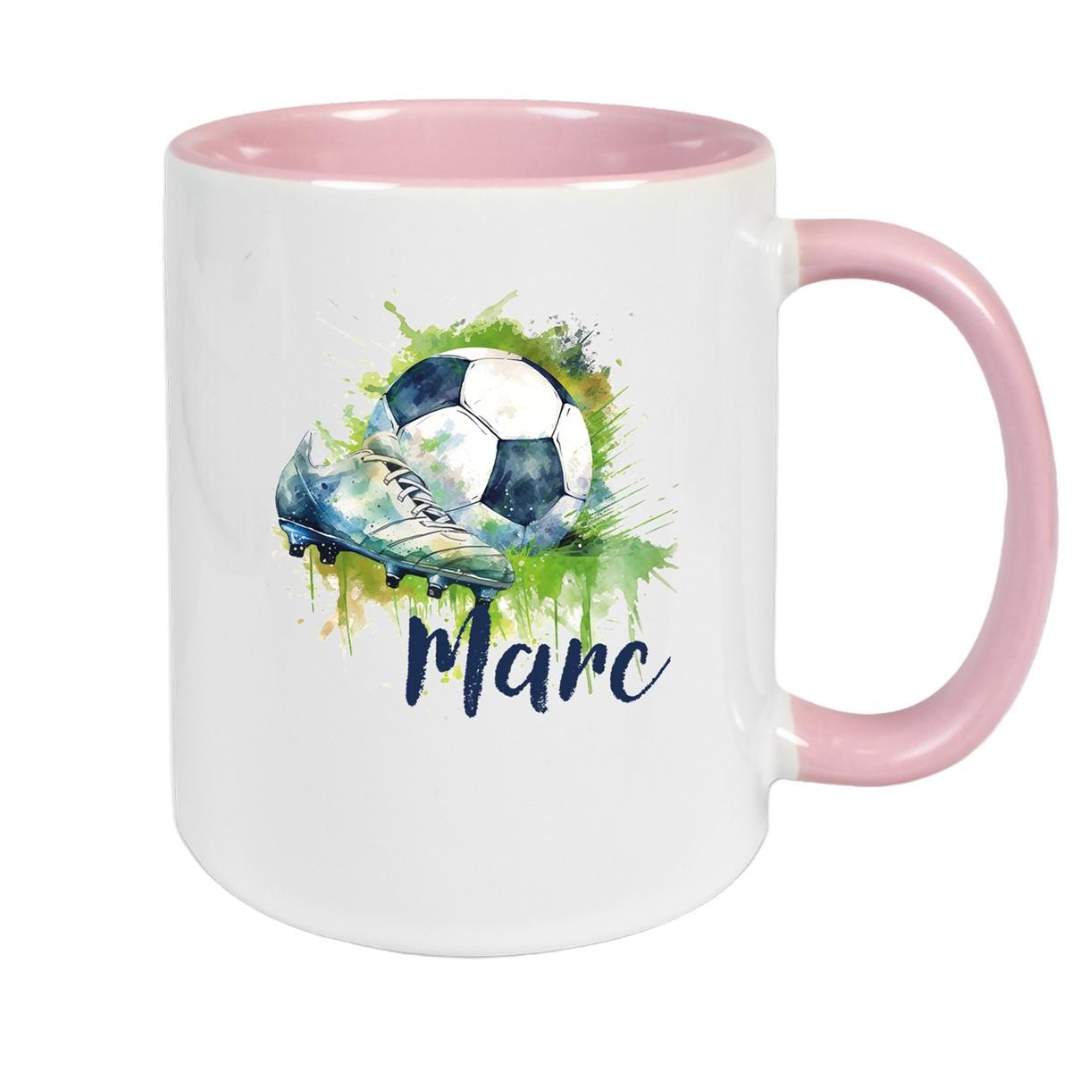 Tasse Fußball 4 Wunschname Keramik Kinderbecher personalisiert versch. Farben