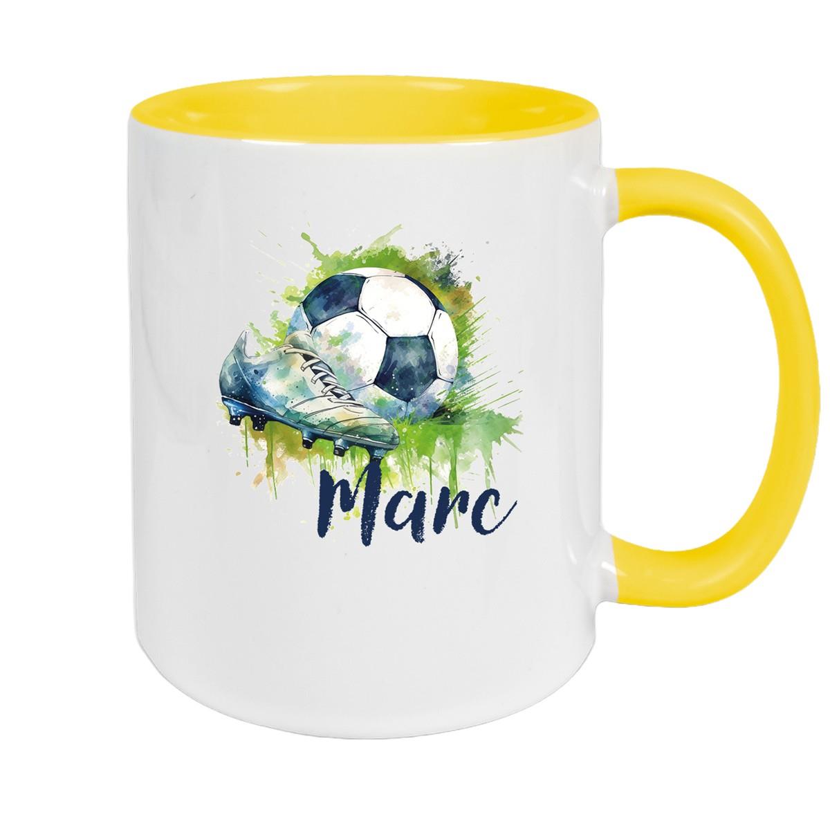 Tasse Fußball 4 Wunschname Keramik Kinderbecher personalisiert versch. Farben