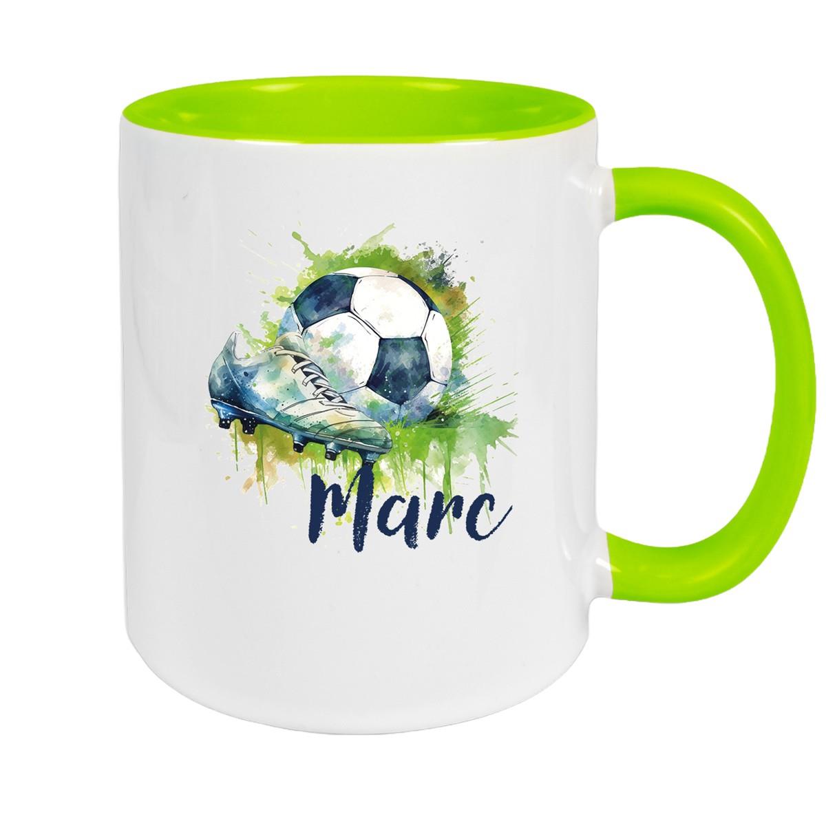 Tasse Fußball 4 Wunschname Keramik Kinderbecher personalisiert versch. Farben