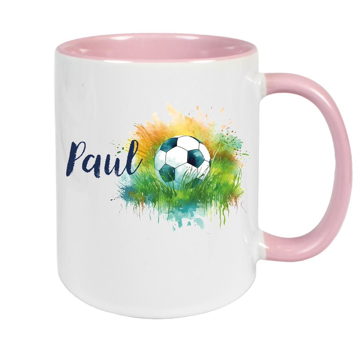 Tasse Fußball 5 Wunschname Keramik Kinderbecher personalisiert versch. Farben