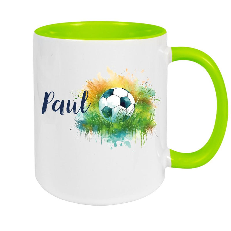 Tasse Fußball 5 Wunschname Keramik Kinderbecher personalisiert versch. Farben