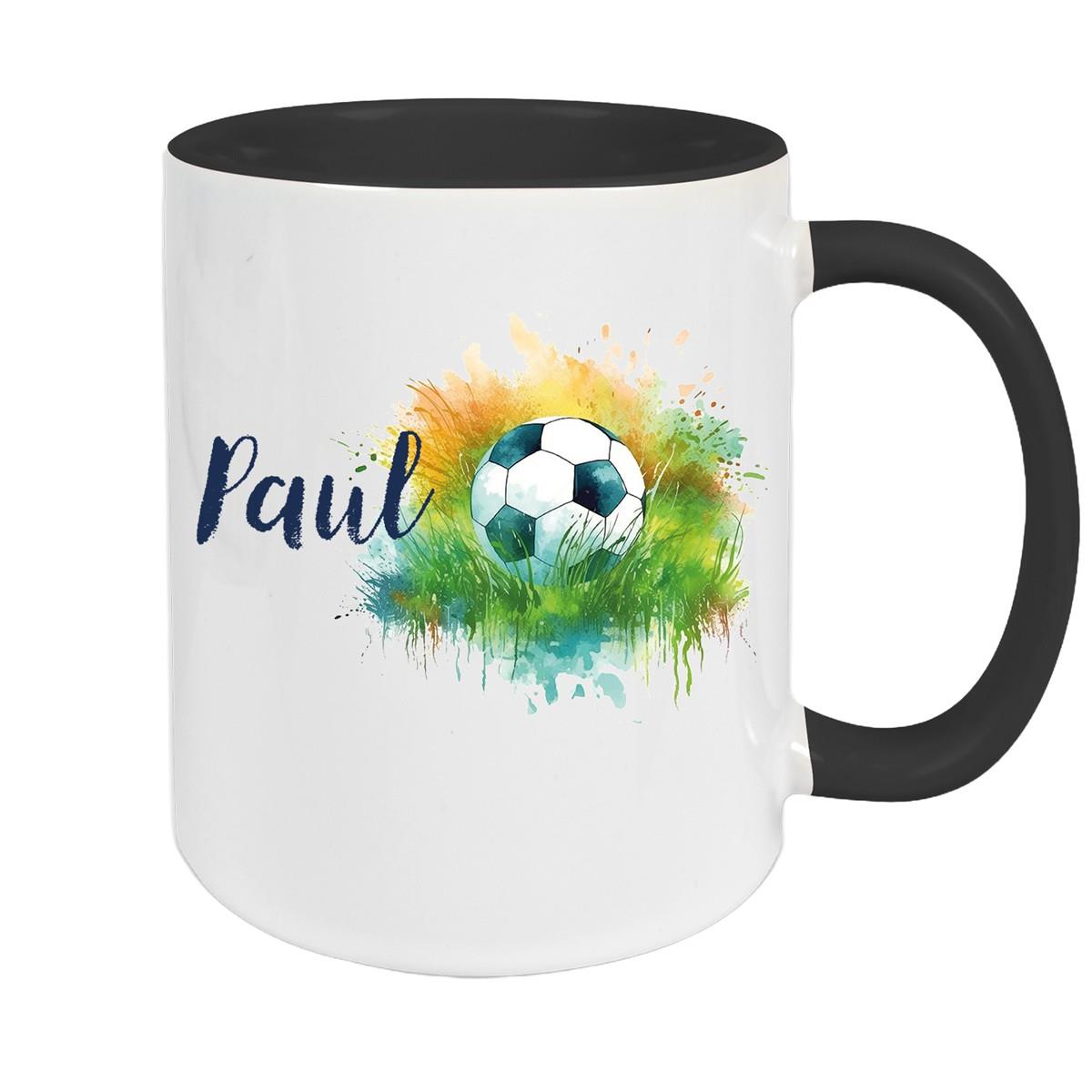 Tasse Fußball 5 Wunschname Keramik Kinderbecher personalisiert versch. Farben