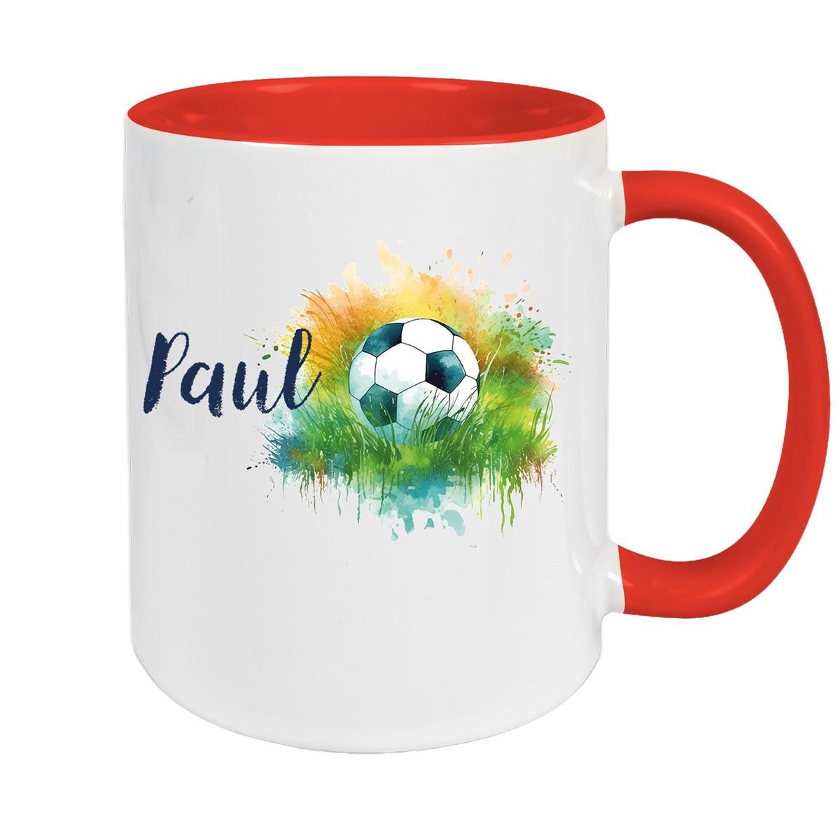Tasse Fußball 5 Wunschname Keramik Kinderbecher personalisiert versch. Farben
