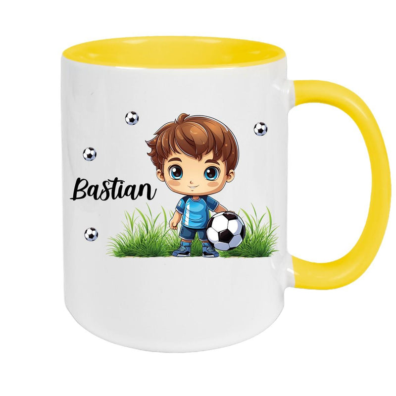 Tasse Fußball 6 Wunschname Keramik Kinderbecher personalisiert versch. Farben