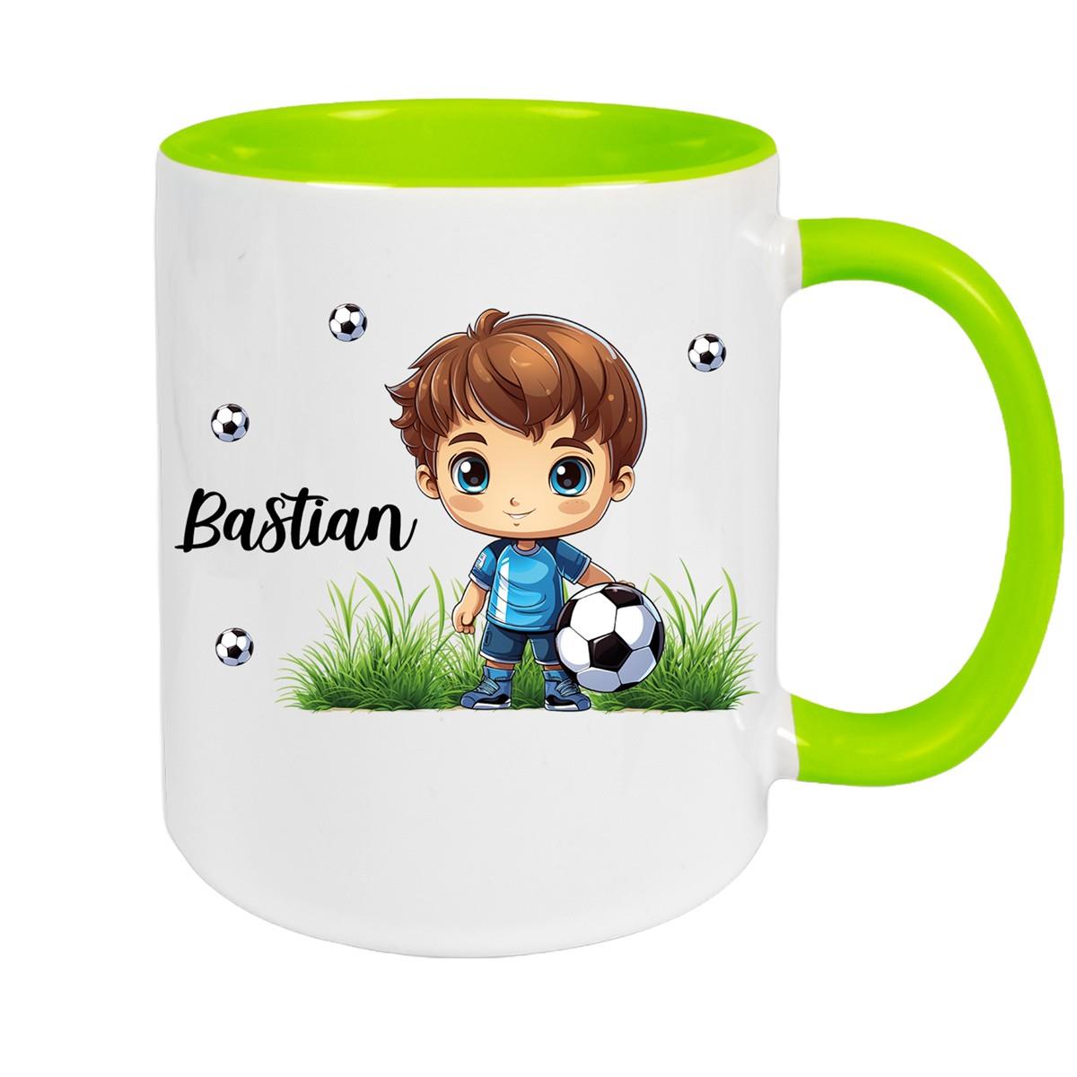 Tasse Fußball 6 Wunschname Keramik Kinderbecher personalisiert versch. Farben