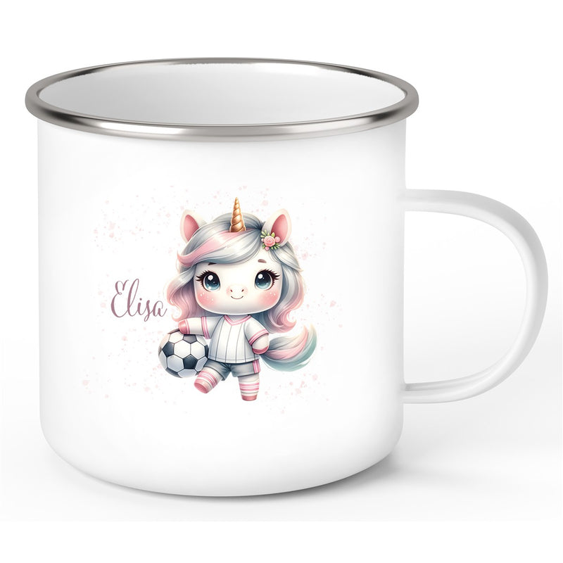 Tasse Fußball 10 Wunschname Emaille Kinderbecher personalisiert