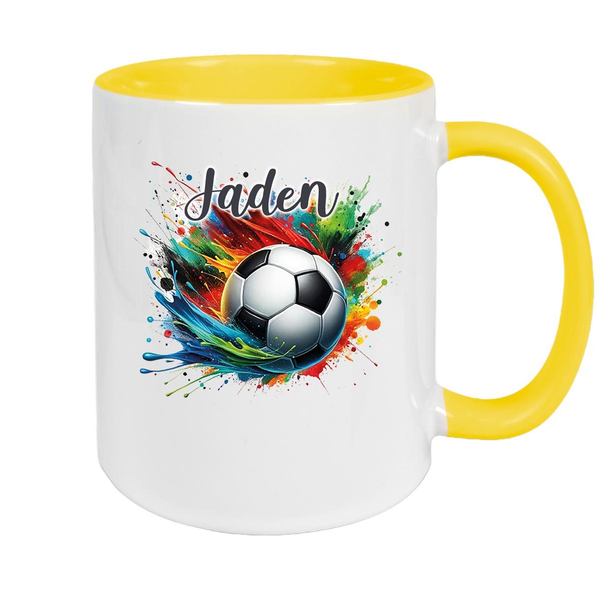 Tasse Wunschname Fußball 11 Keramik Kinderbecher personalisiert versch. Farben