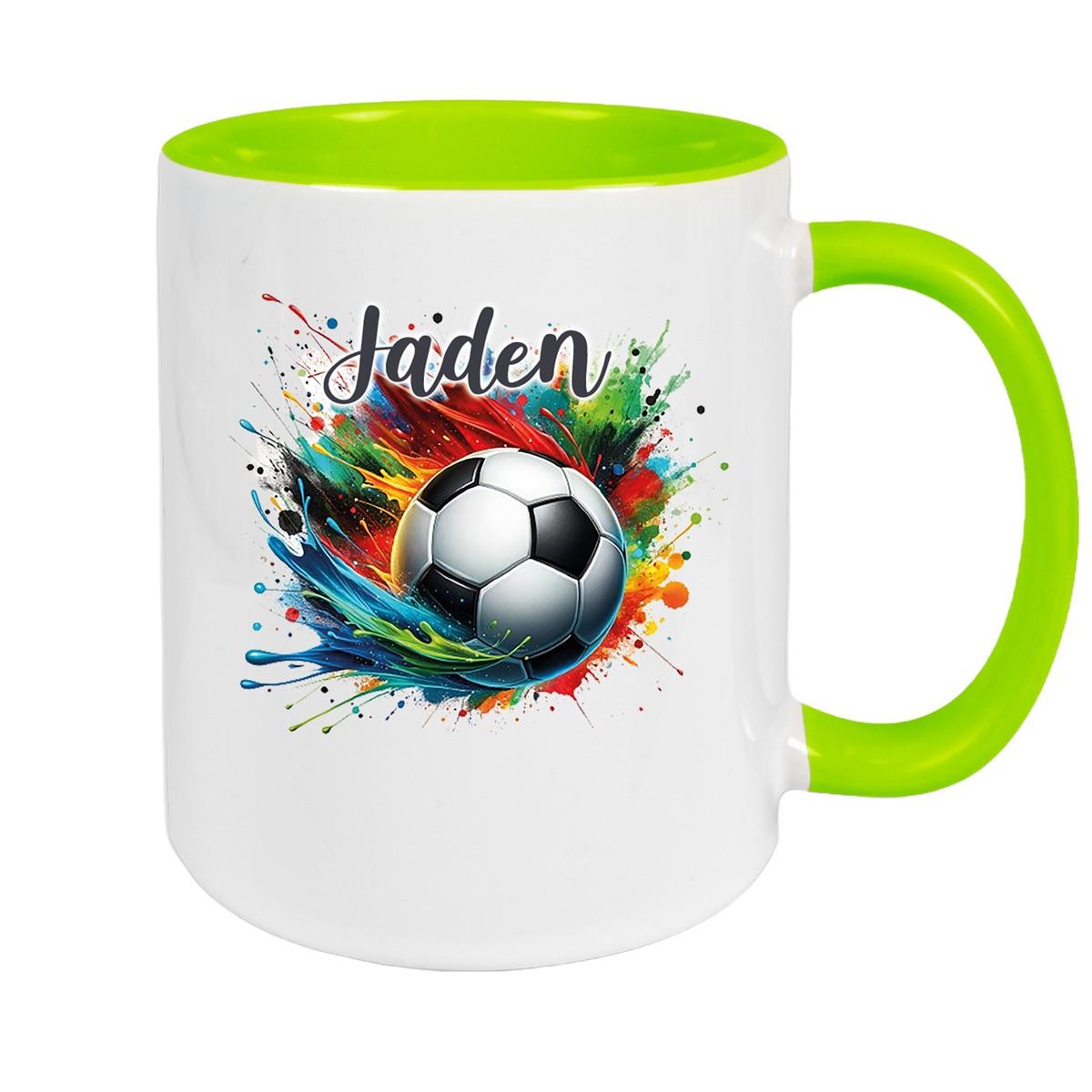 Tasse Wunschname Fußball 11 Keramik Kinderbecher personalisiert versch. Farben