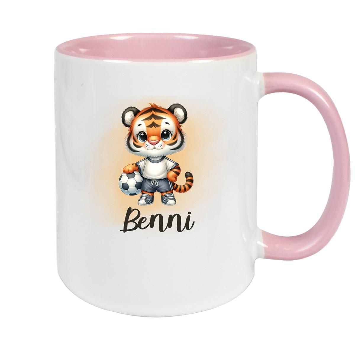 Tasse Wunschname Fußball 16 Personalisiert Tiger Keramik Kinderbecher versch. Farben