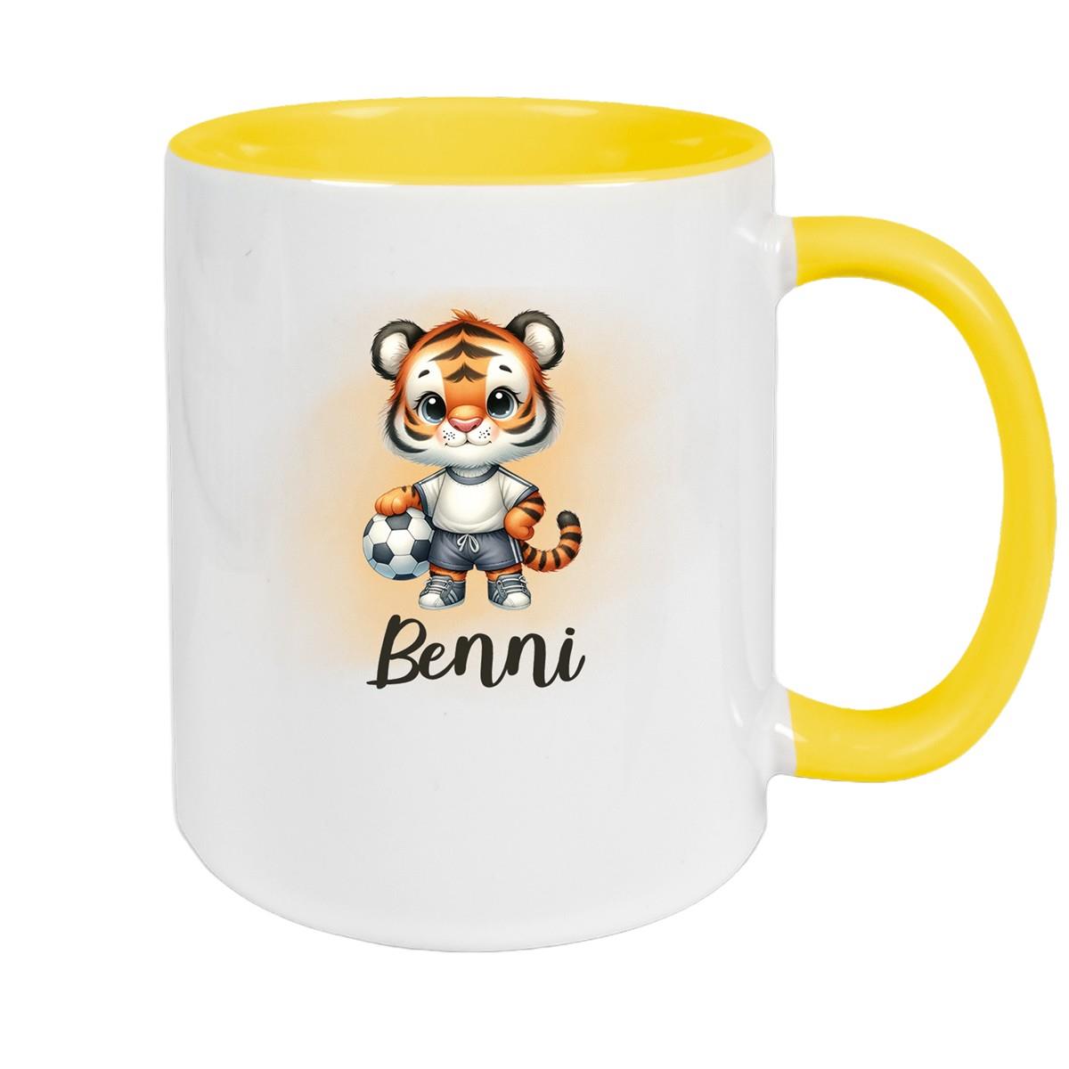 Tasse Wunschname Fußball 16 Personalisiert Tiger Keramik Kinderbecher versch. Farben