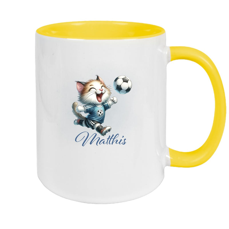 Tasse Wunschname Fußball 18 Personalisiert Katze Keramik Kinderbecher versch. Farben