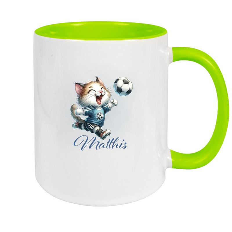 Tasse Wunschname Fußball 18 Personalisiert Katze Keramik Kinderbecher versch. Farben