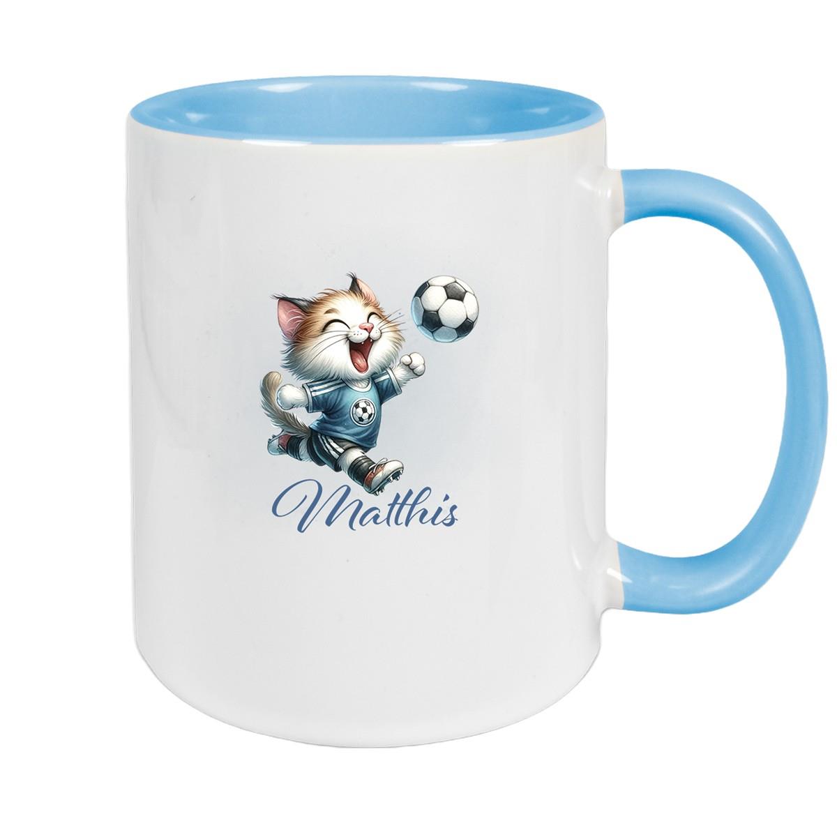 Tasse Wunschname Fußball 18 Personalisiert Katze Keramik Kinderbecher versch. Farben