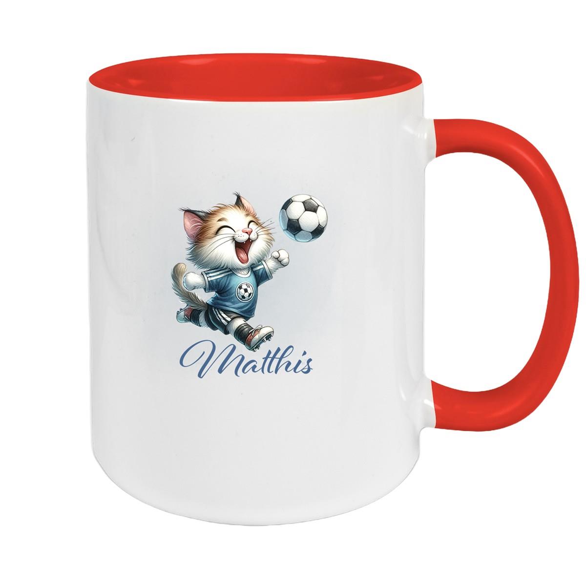 Tasse Wunschname Fußball 18 Personalisiert Katze Keramik Kinderbecher versch. Farben