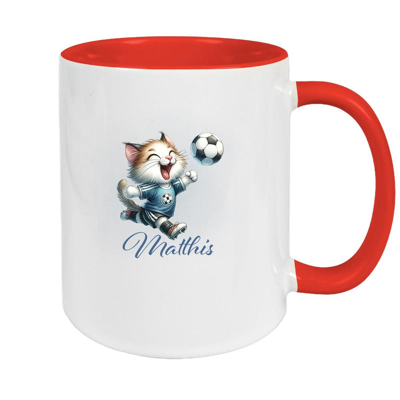 Tasse Wunschname Fußball 18 Personalisiert Katze Keramik Kinderbecher versch. Farben