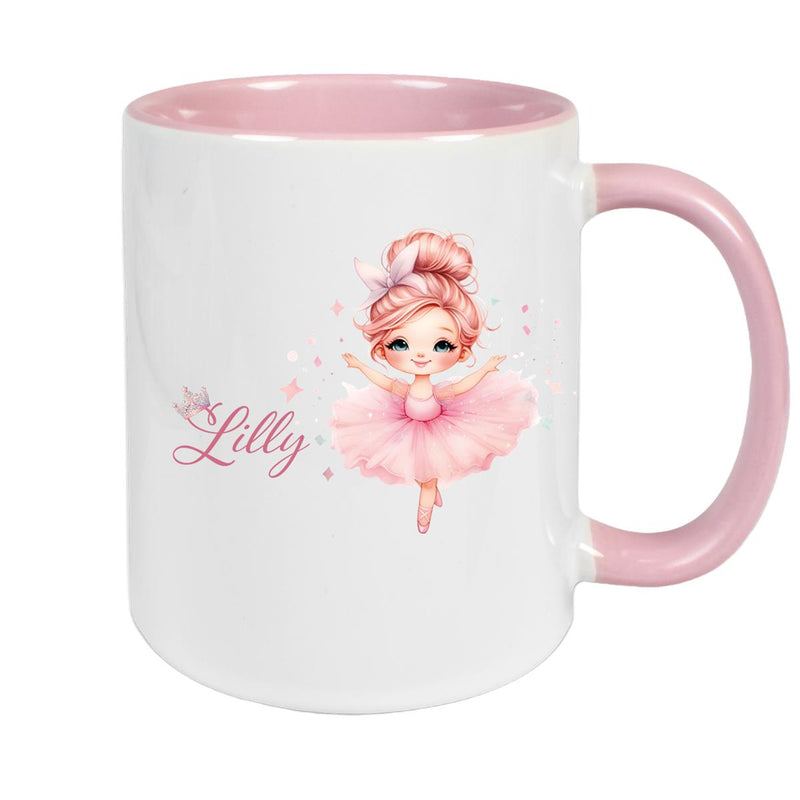 Ballerina Mug with Custom Name, Ceramic Children's Cup, Personalized, Various Colors
