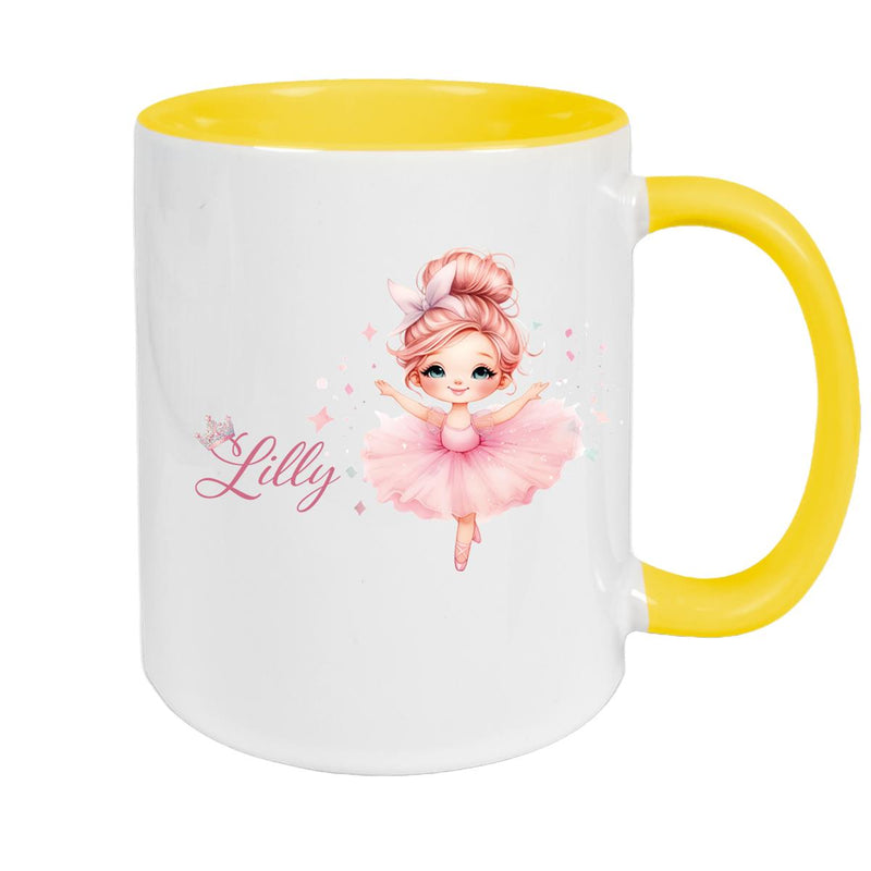 Ballerina Mug with Custom Name, Ceramic Children's Cup, Personalized, Various Colors