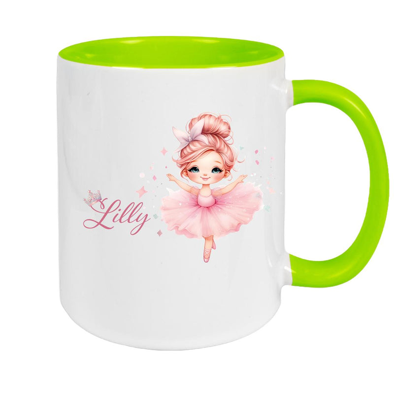 Ballerina Mug with Custom Name, Ceramic Children's Cup, Personalized, Various Colors