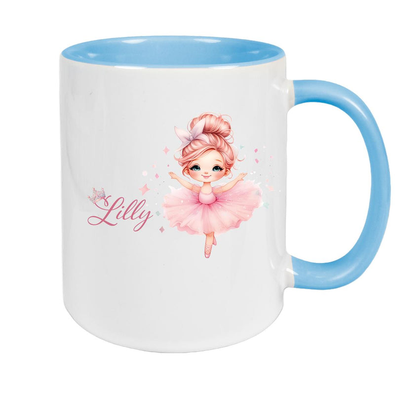Ballerina Mug with Custom Name, Ceramic Children's Cup, Personalized, Various Colors