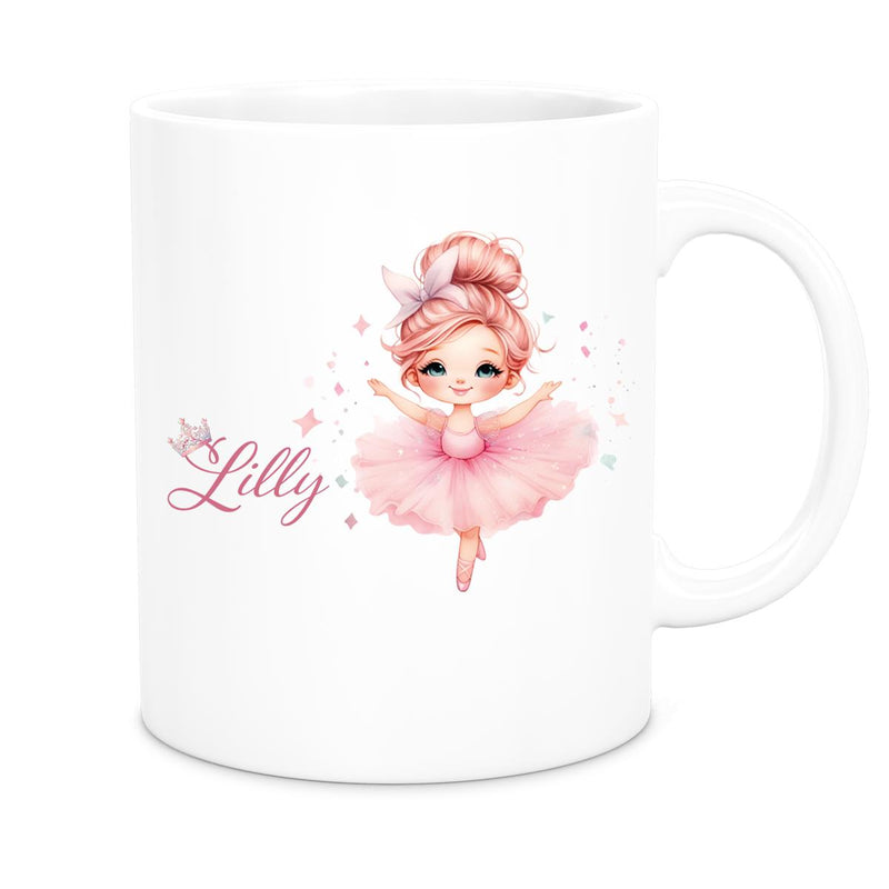 Ballerina Mug with Custom Name, Ceramic Children's Cup, Personalized, Various Colors