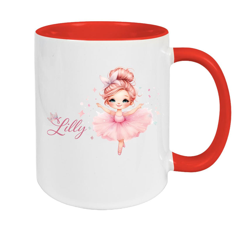 Ballerina Mug with Custom Name, Ceramic Children's Cup, Personalized, Various Colors